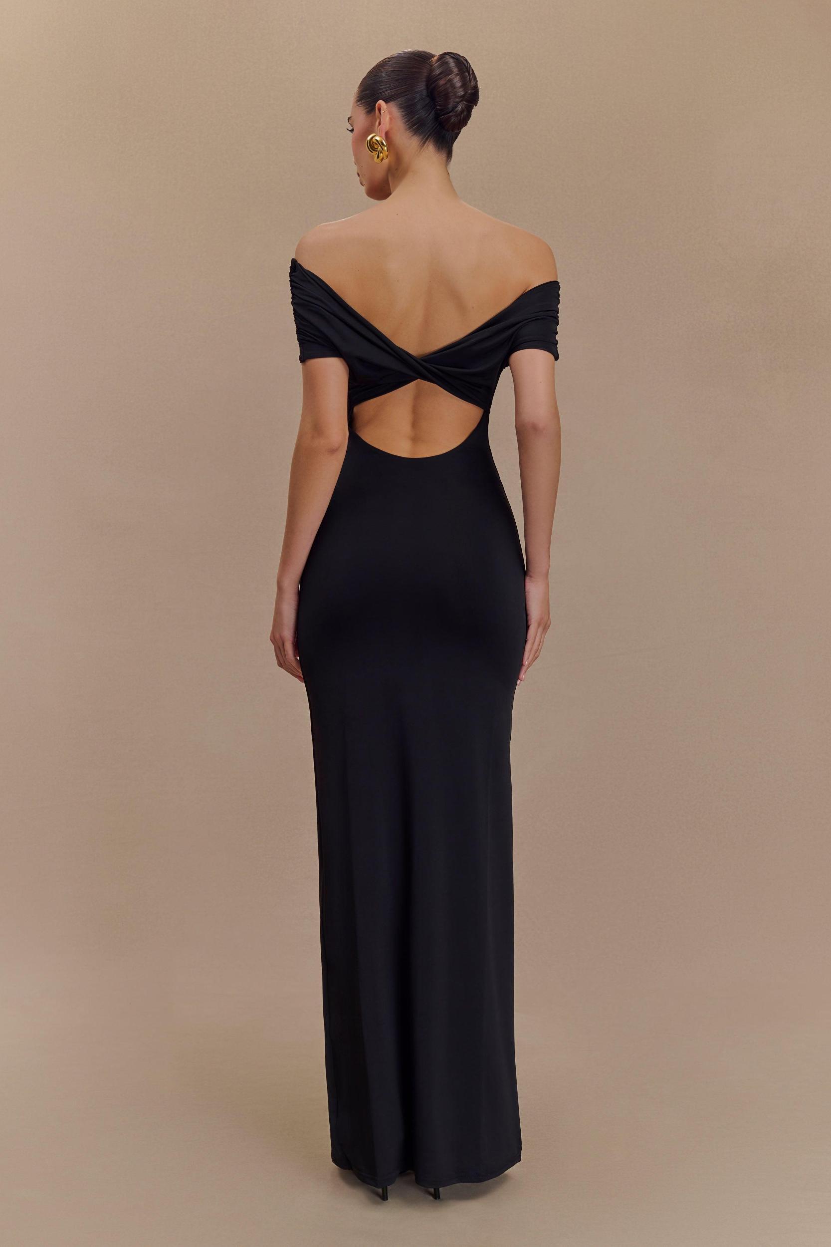 Imogen Off Shoulder Slinky Maxi Dress - Black Product Image