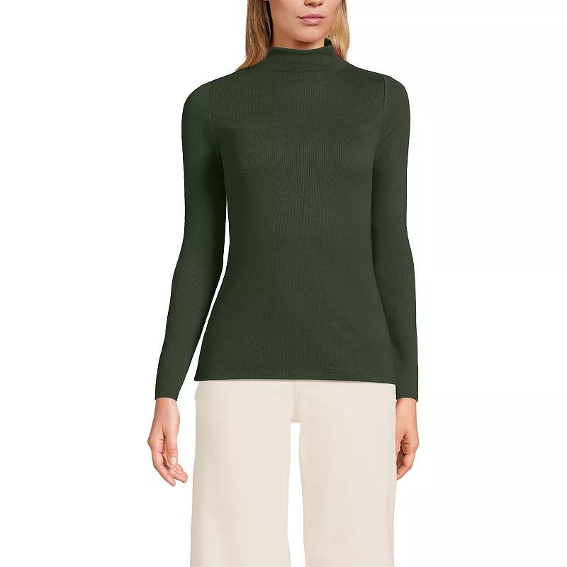 Women's Lands' End Rib Skimming Long Sleeve Mock Neck Top, Size: Medium, Red Red Product Image