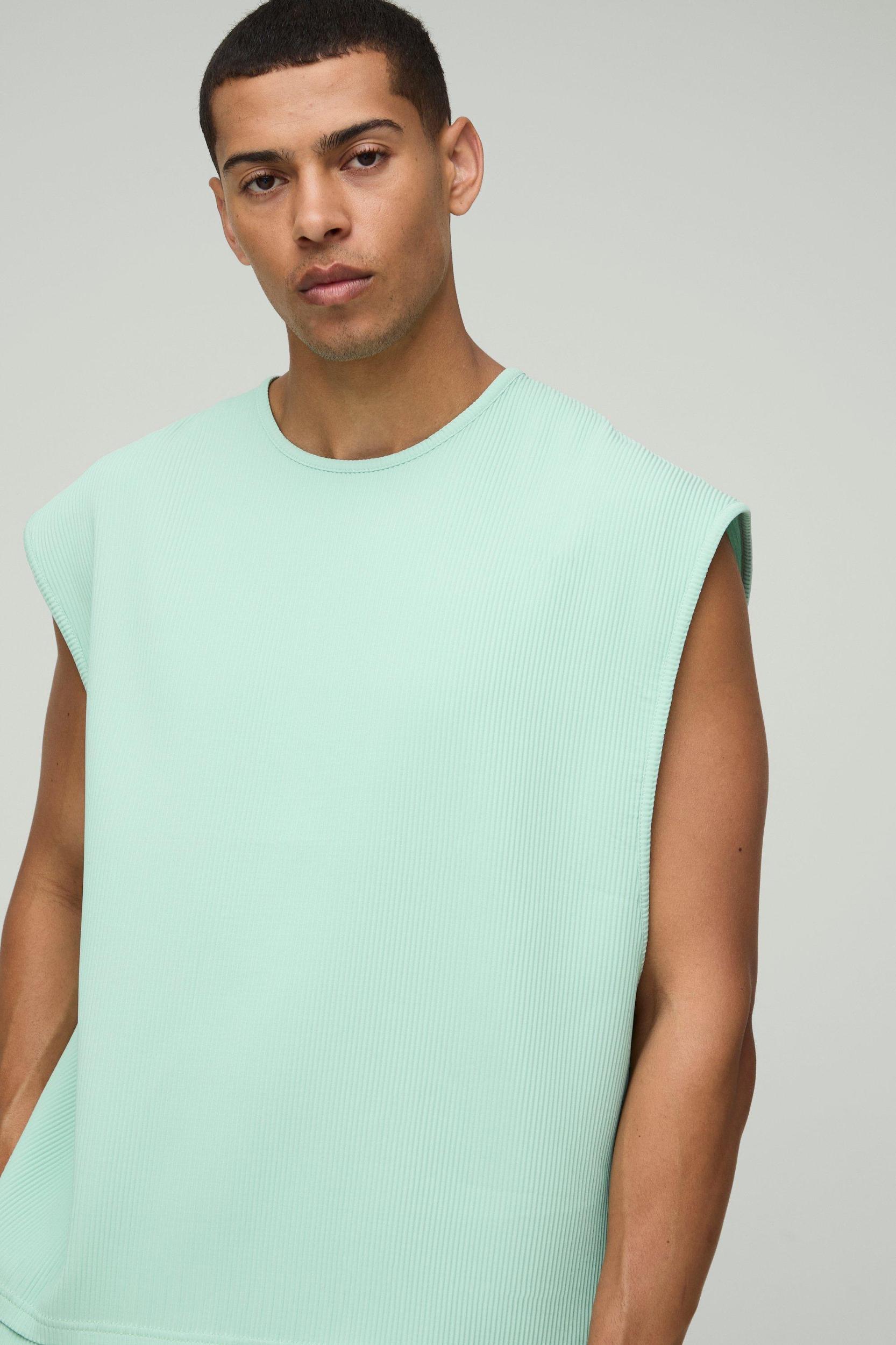 Oversized Boxy Pleated Cap Sleeve Tank | boohooMAN USA Product Image