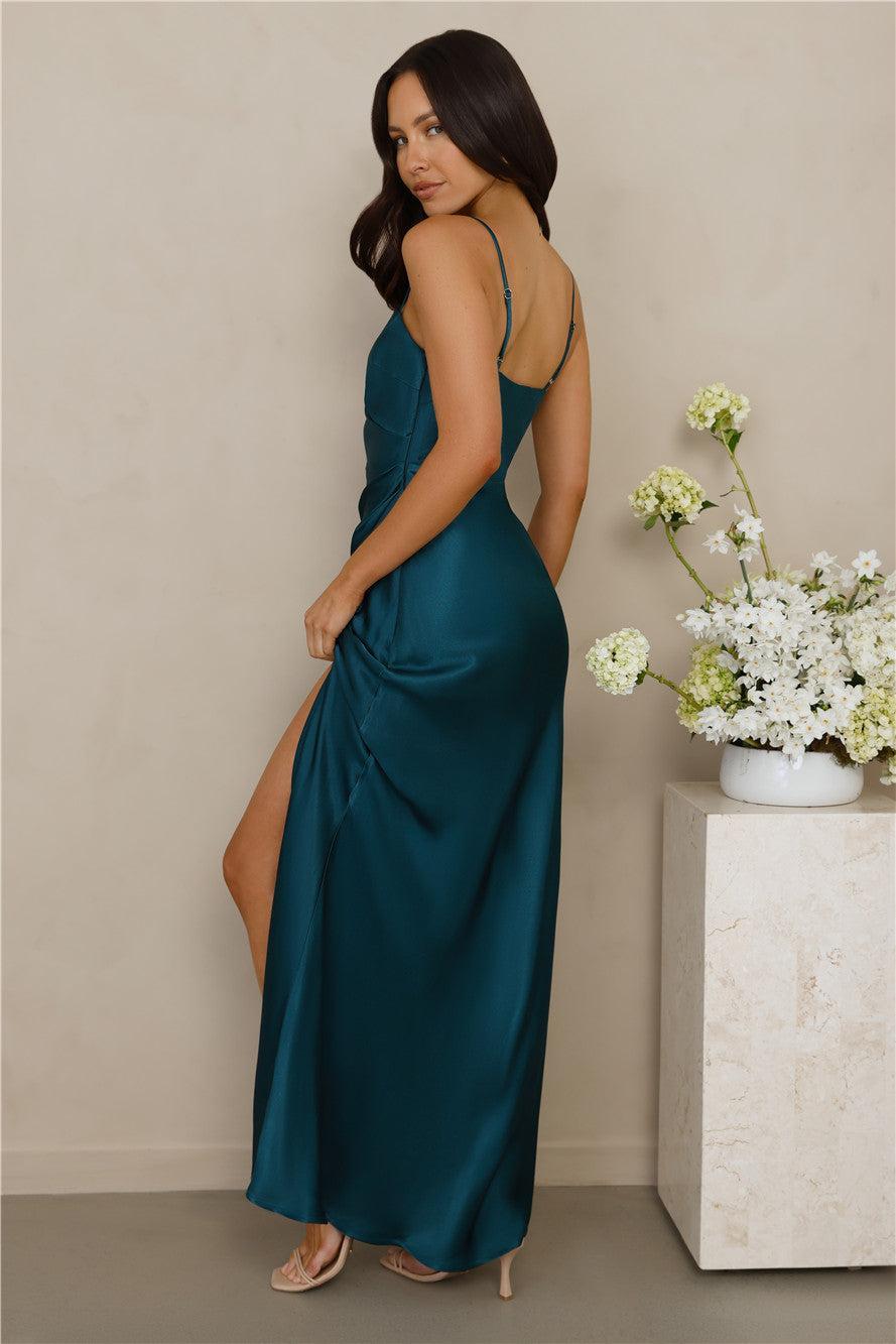 The Violetta Satin Maxi Dress Teal Product Image