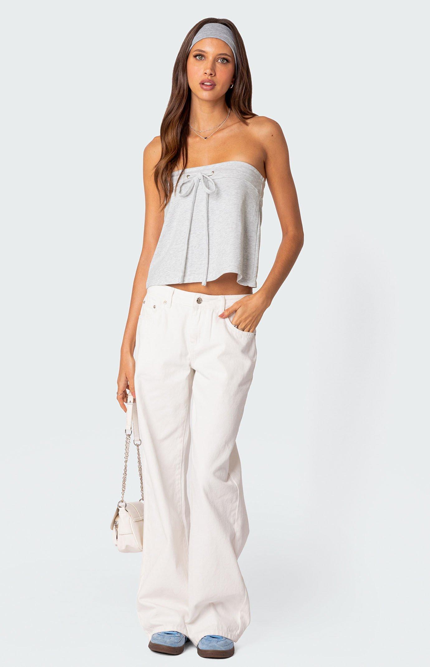 Caroline Tie Front Strapless Top Product Image