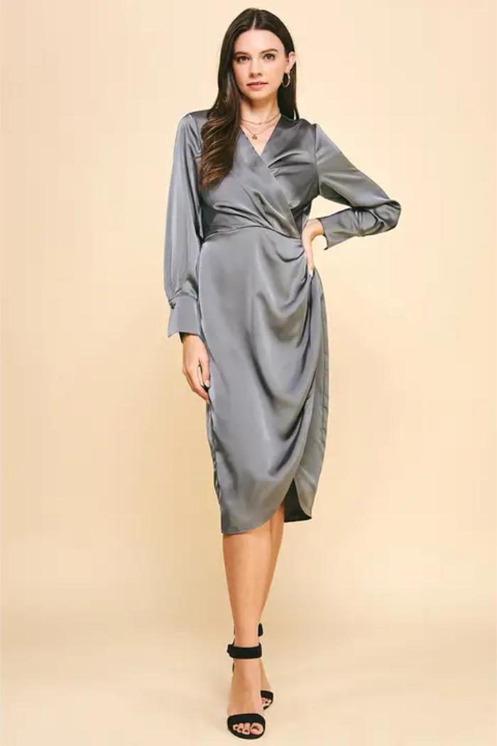 Satin Tulip Midi Dress Product Image