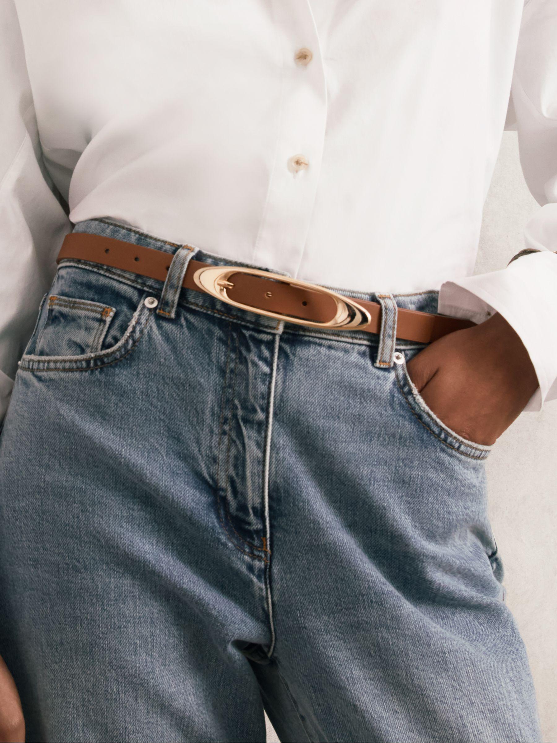 Leather Oval-Buckle Belt in Tan Product Image