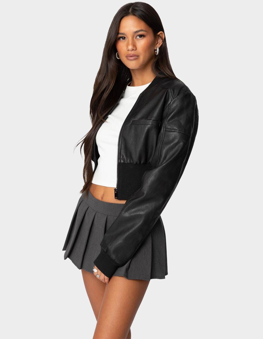 EDIKTED Cropped Faux Leather Bomber Jacket Product Image