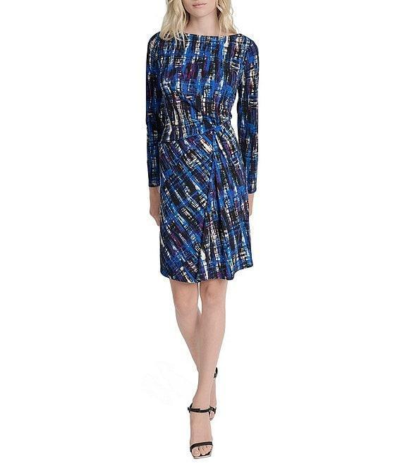 DKNY by Donna Karan Petite Size Jersey Long Sleeve Front Knot Sheath Dress Product Image
