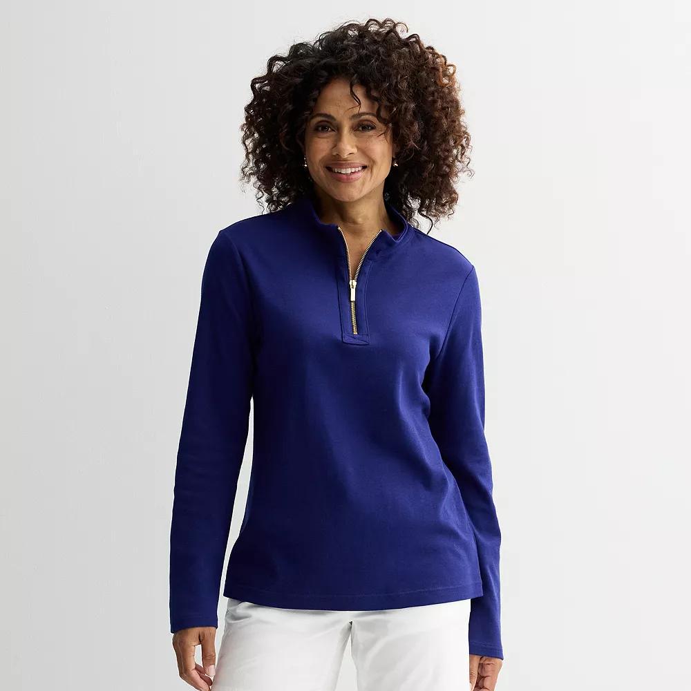 Womens Croft & Barrow Quarter-Zip Stand Collar Pullover Jefferson Blue Product Image