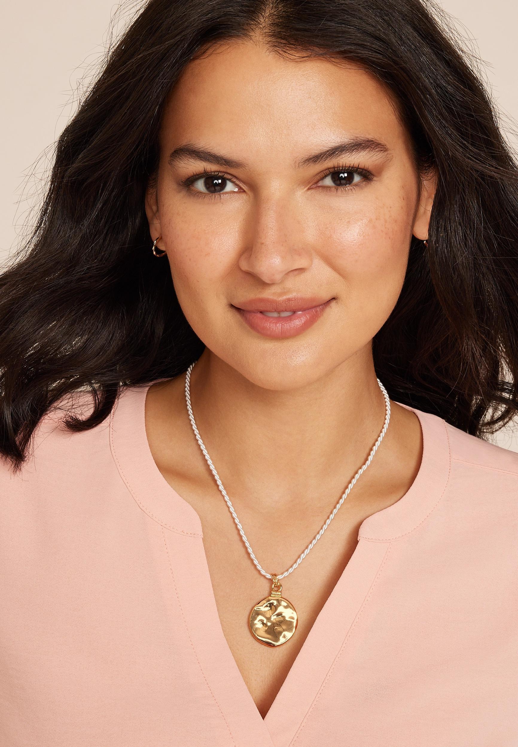Gold Hammered Disc Pendant Necklace Product Image