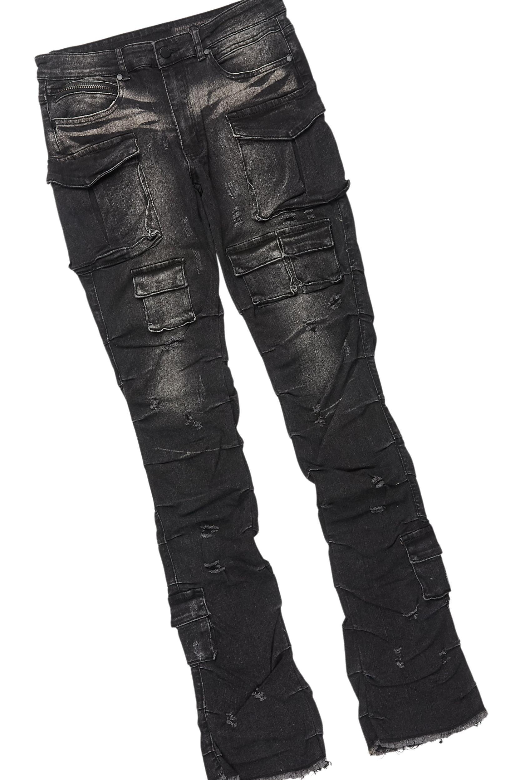 Amina Black T-Shirt & Gentry Dark Grey Stacked Flare Jean Bundle Male Product Image