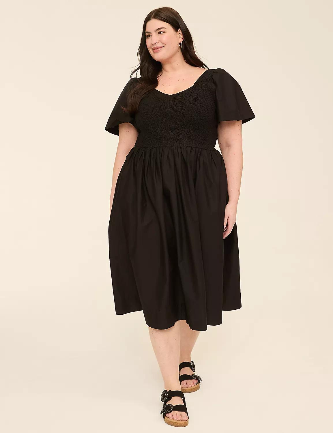 Smocked-Bodice Flutter-Sleeve Midi Dress Product Image
