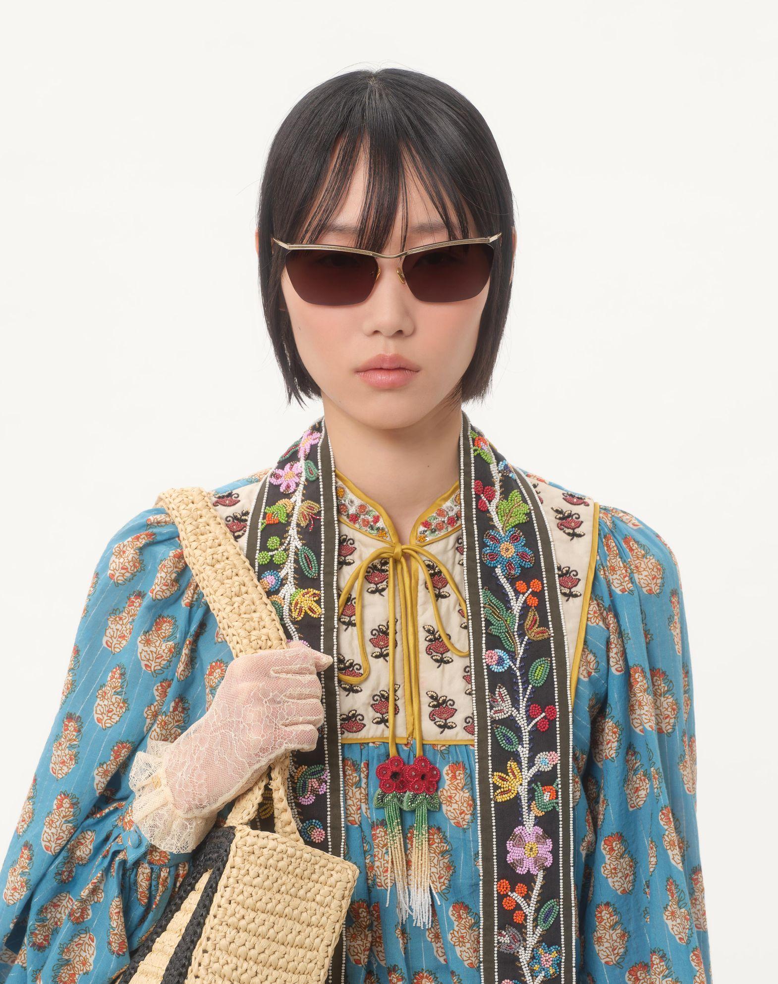 Cotton And Lurex Top With Embroidered Petales D'Amour Print Product Image