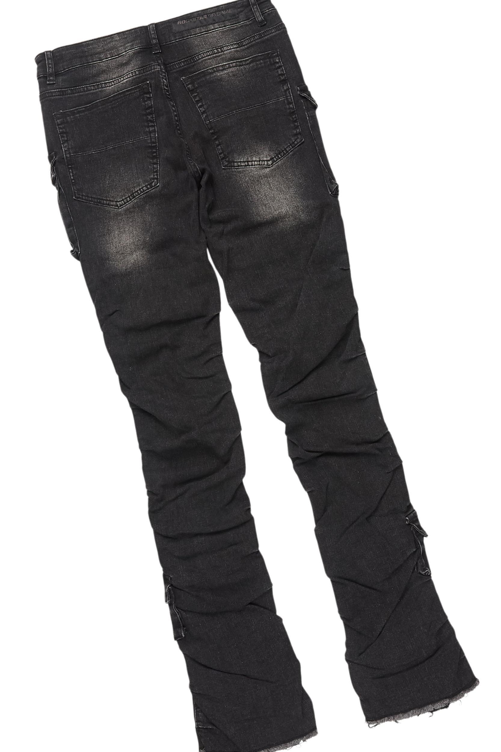 Amina Black T-Shirt & Gentry Dark Grey Stacked Flare Jean Bundle Male Product Image