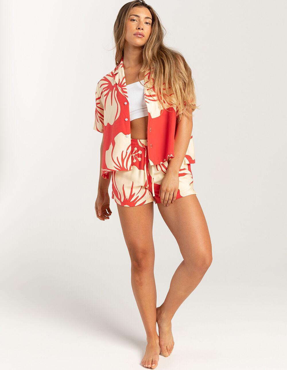 DUVIN Trouble In Paradise Womens Crop Button Up Shirt Product Image