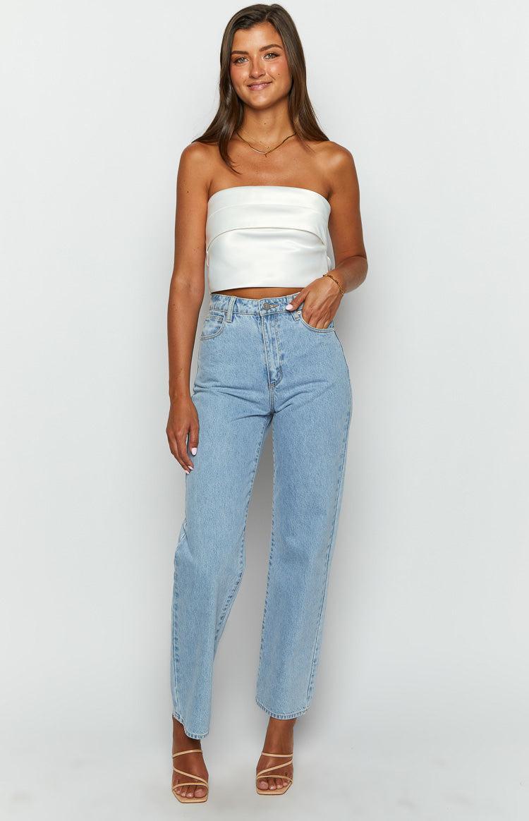 Ivory Allure White Strapless Satin Crop Top Product Image