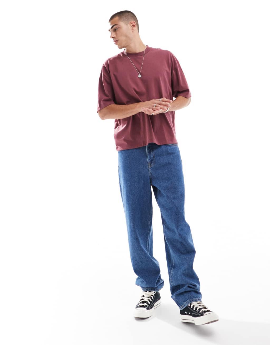 ASOS DESIGN boxy oversized t-shirt with back print in burgundy Product Image