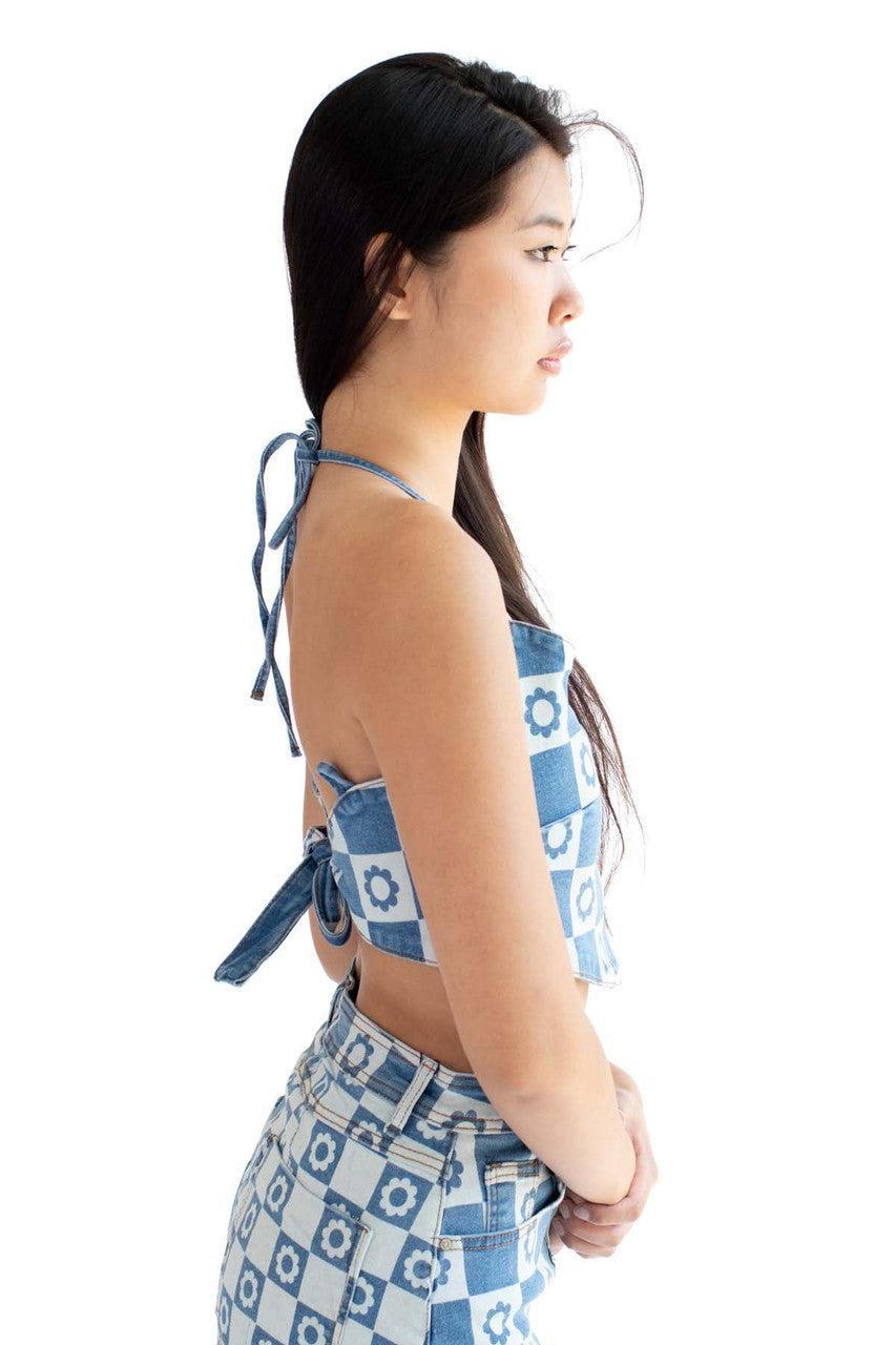 Dark Daisy Denim Halter Top Product Image
