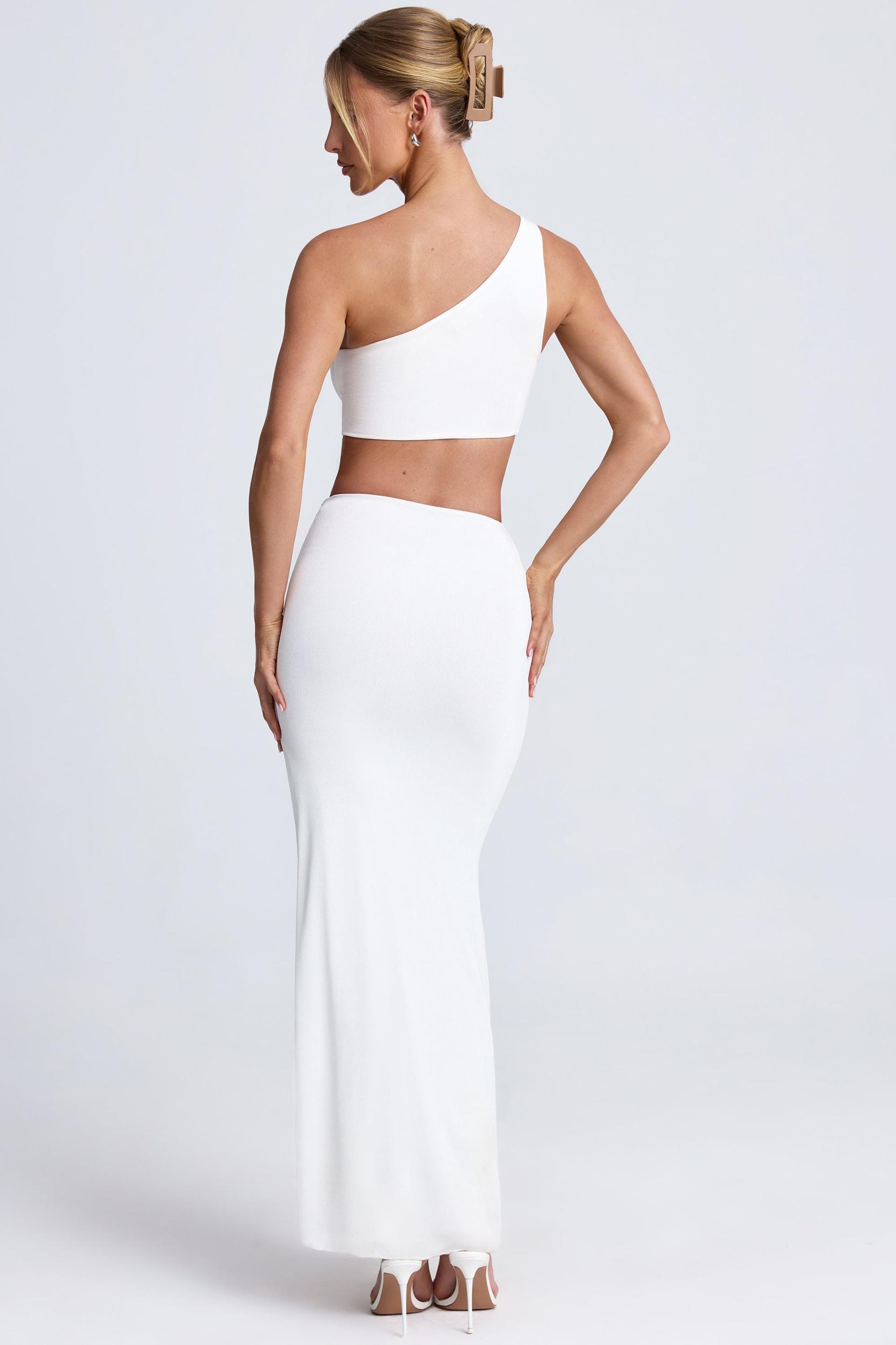 Hardware Detail One-Shoulder Maxi Dress in White Product Image