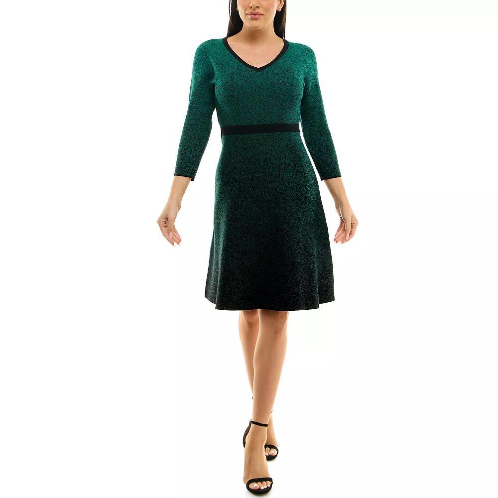 Women's Nina Leonard Ombre Sweater Dress, Size: XL, Black Teal Product Image