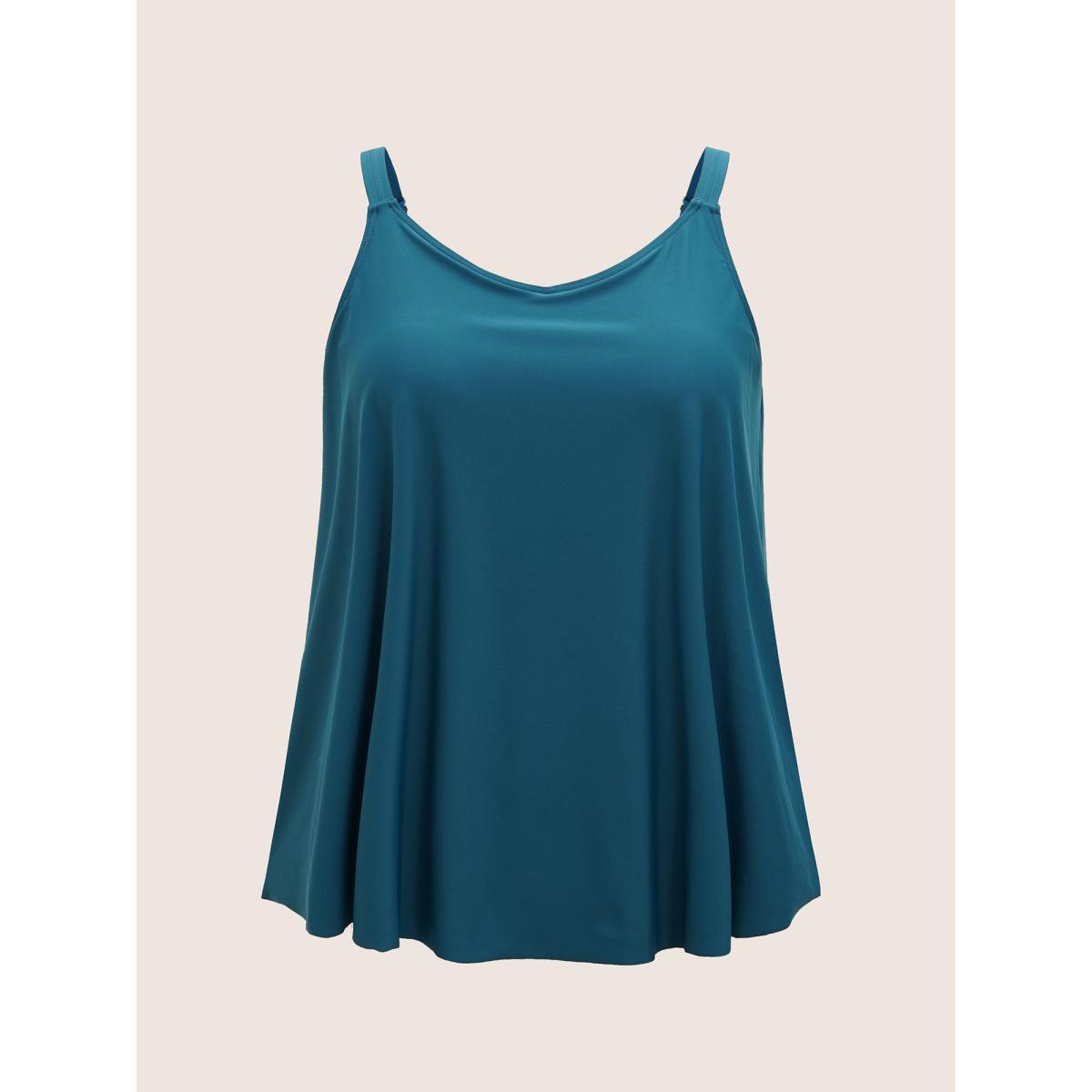 Plus Size U Neck Solid Fixed Cups Swim Top Women's Swimwear Cyan Beach Non High stretch Bodycon Heart neckline Curve Swim Tops BloomChic 22-24/3X Product Image