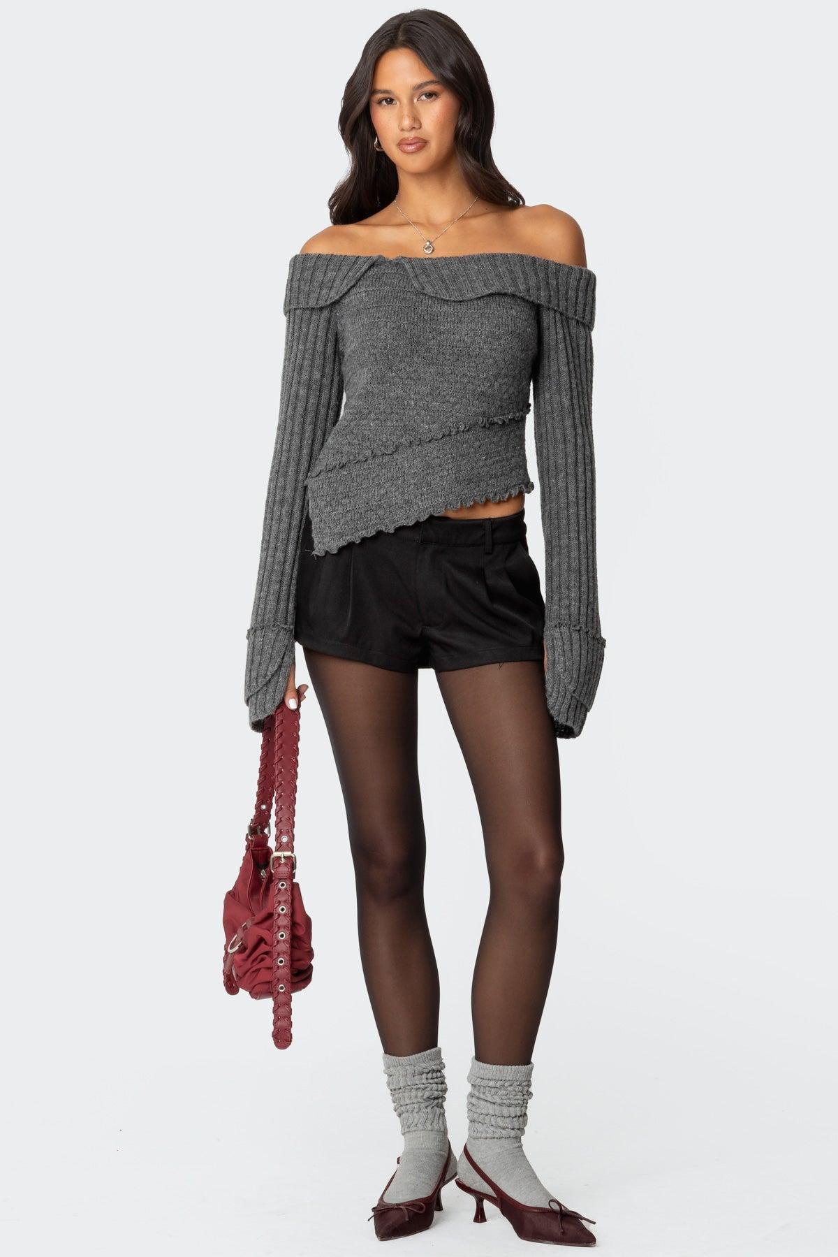 Mikkie Asymmetric Fold Over Knit Top Product Image