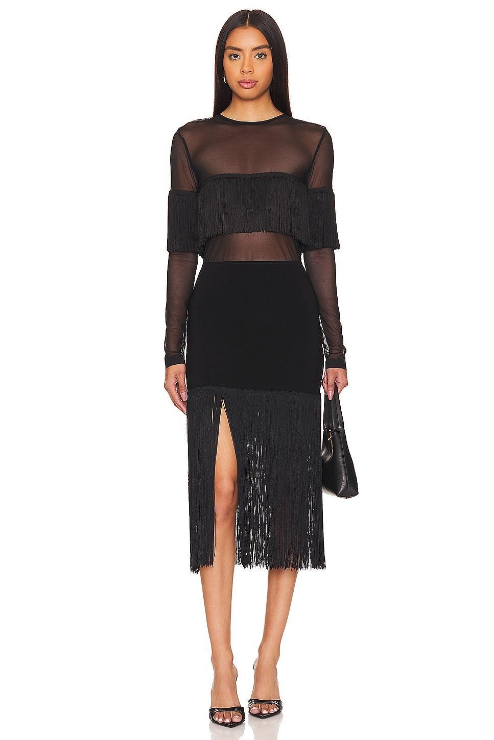 Long Sleeve Crewneck Fringe Top Norma Kamali Product Image