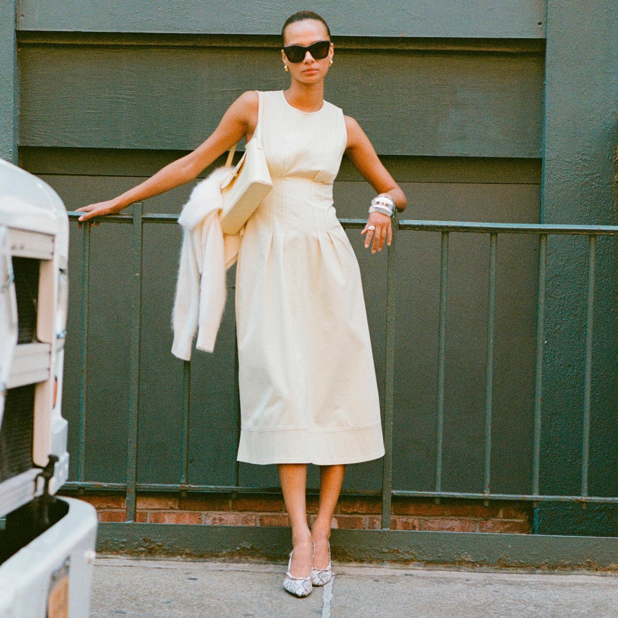 Pintuck midi dress in stretch twill Product Image