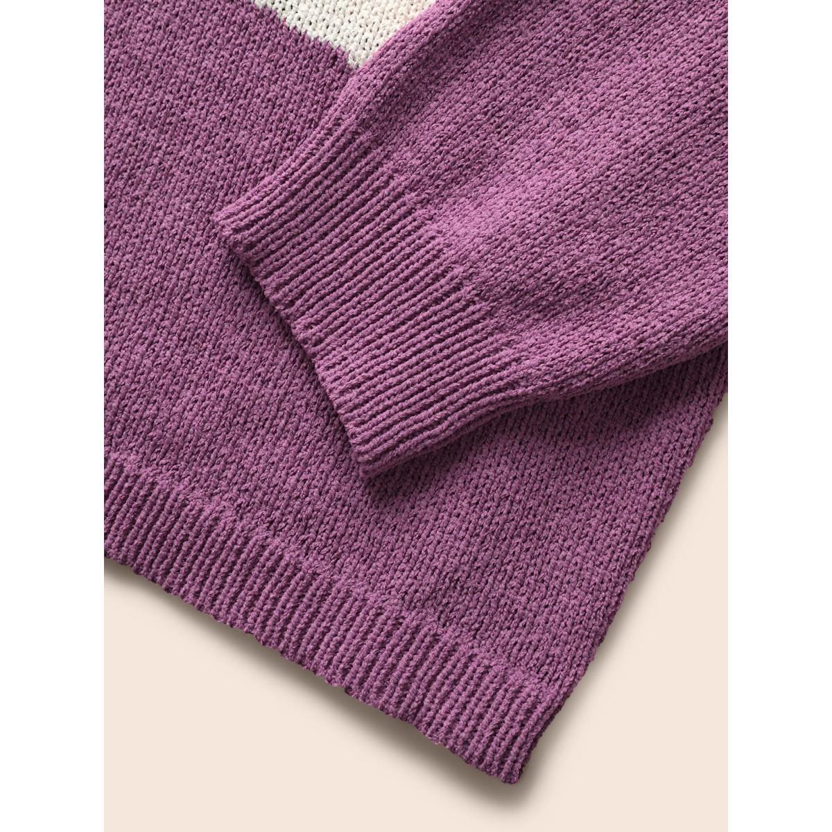 Plus Size Colorblock Contrast Boat Neck Drop Shoulder Pullover Multicolor Women Casual Long Sleeve Boat Neck Everyday Pullovers BloomChic 30/6X Product Image