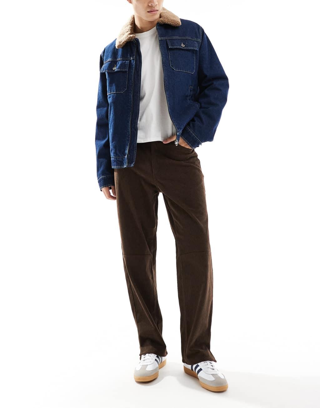 ONLY & SONS straight fit cord pants in brown Product Image