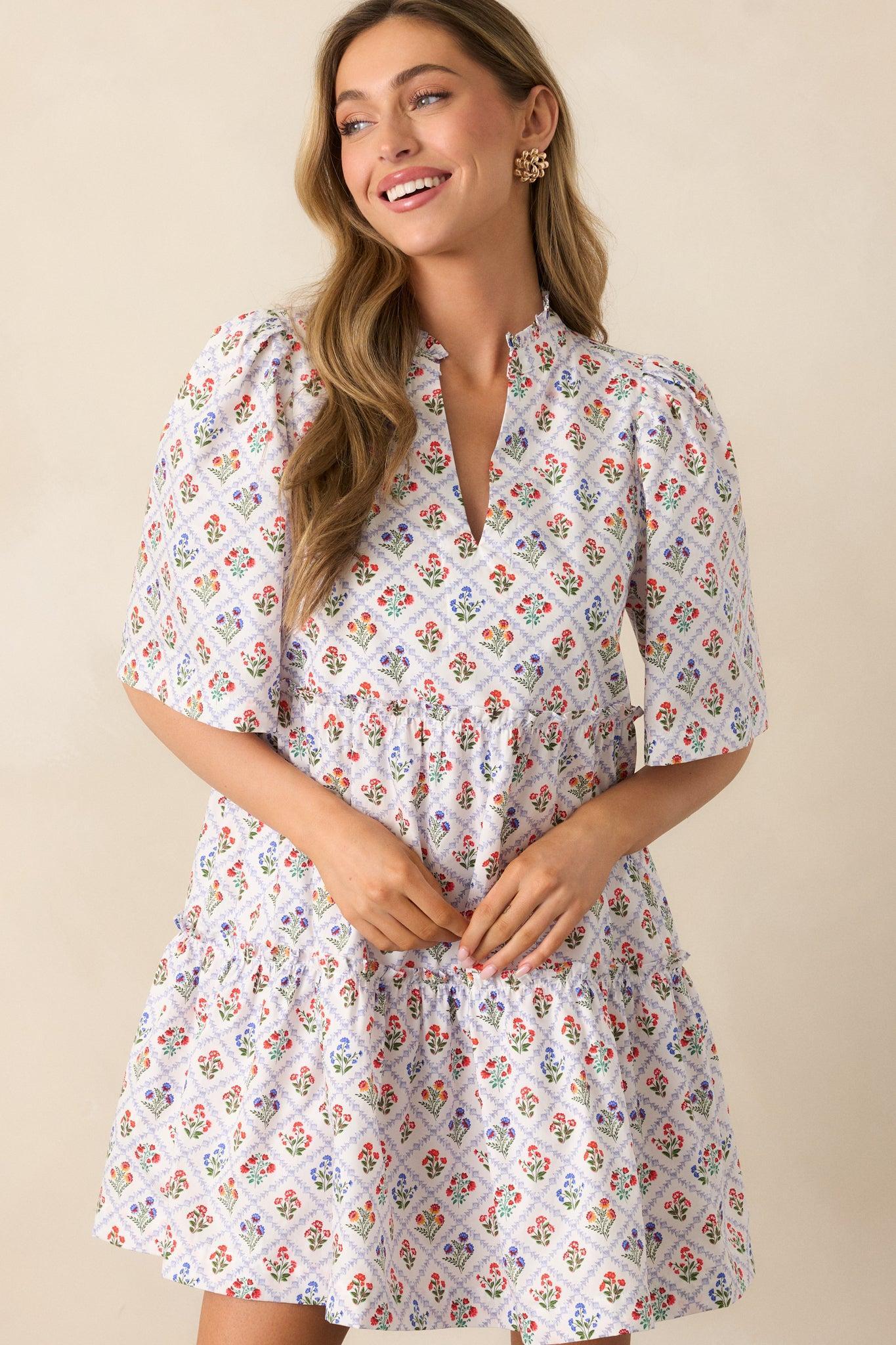 Hold Onto Hope Light Blue Floral Cotton Mini Dress Product Image