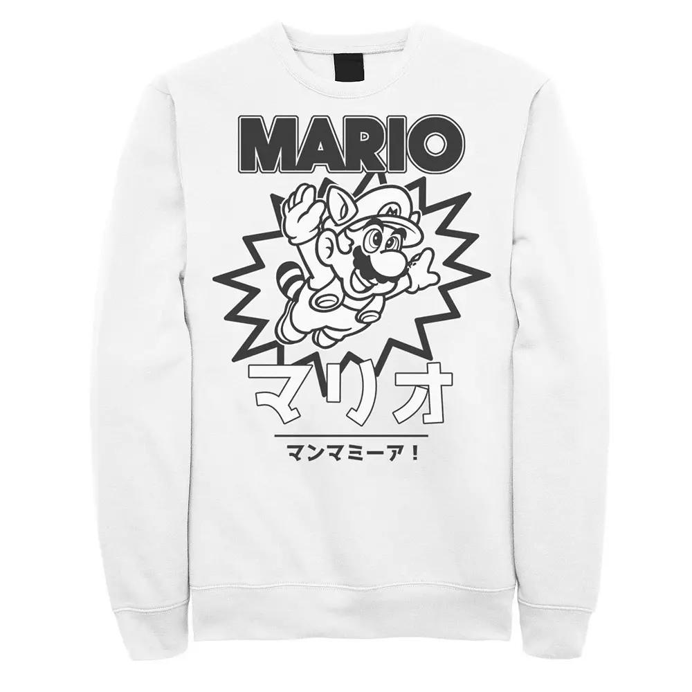 Men's Nintendo Super Mario Mario Flyin Kanji Sweatshirt, Size: Large, White Product Image