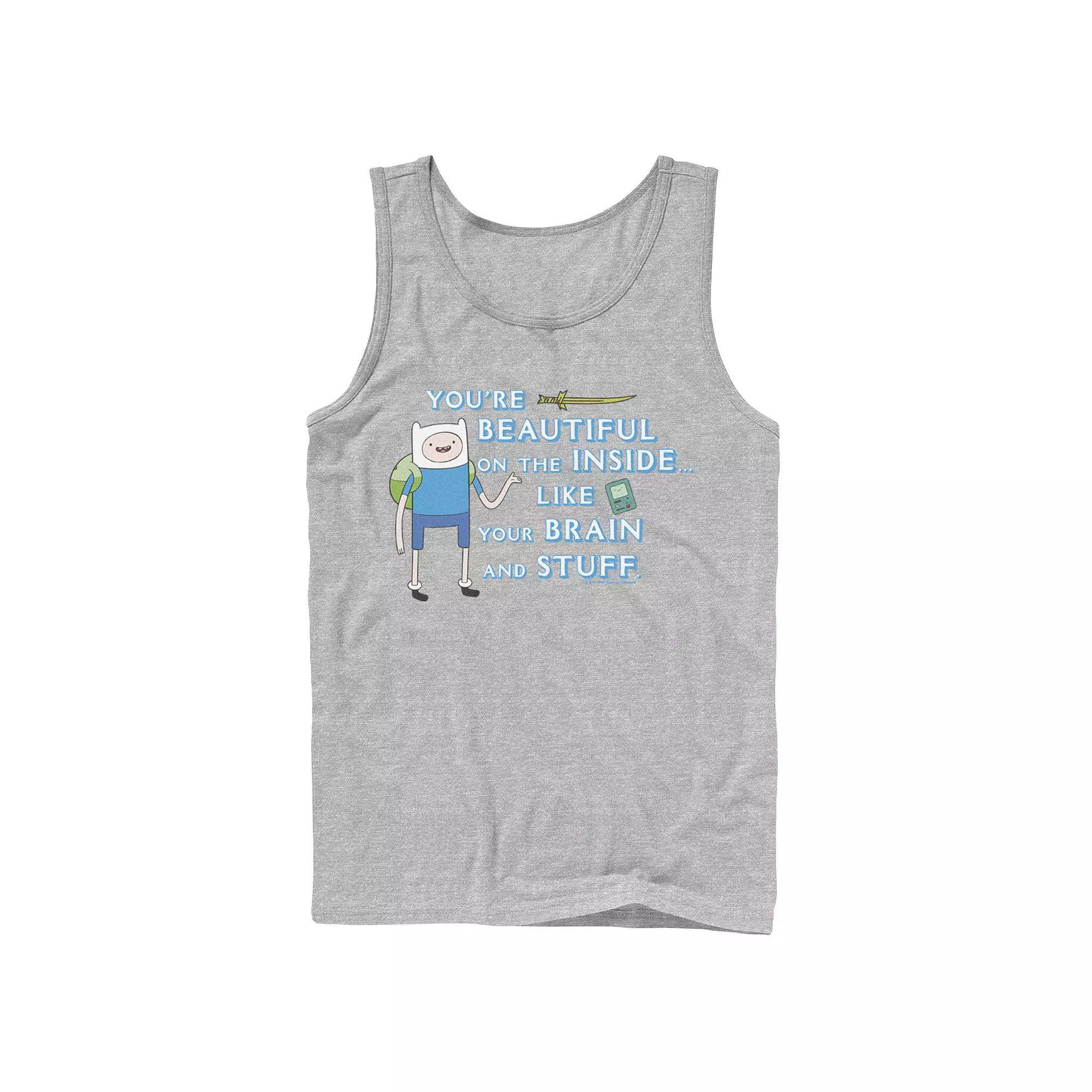 Men's Adventure Time Finn You're Beautiful On The Inside Portrait Tank Top, Size: Large, Athletic Grey Product Image