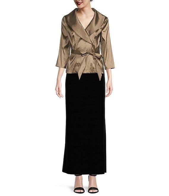 Alex Evenings Taffeta Tie Waist Shawl Collar 3/4 Sleeve Top Product Image