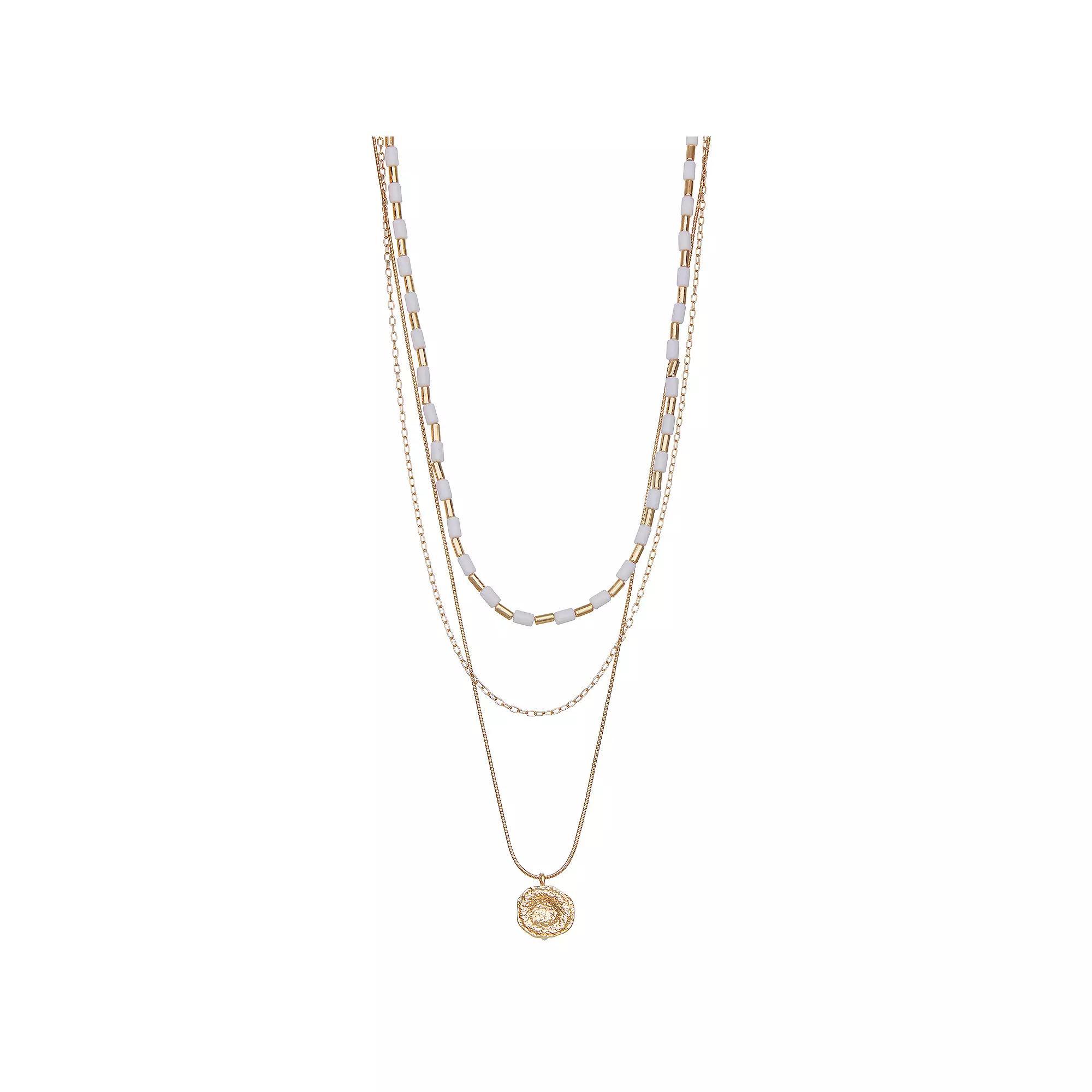 Emberly Gold Tone Color Block Layered Necklace, Women's, White Product Image