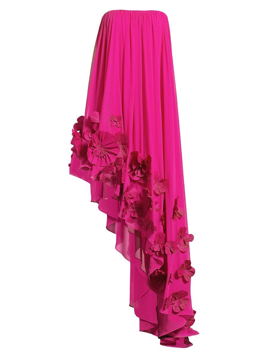 Womens Floral Appliqud Asymmetric Chiffon & Taffeta Dress Product Image