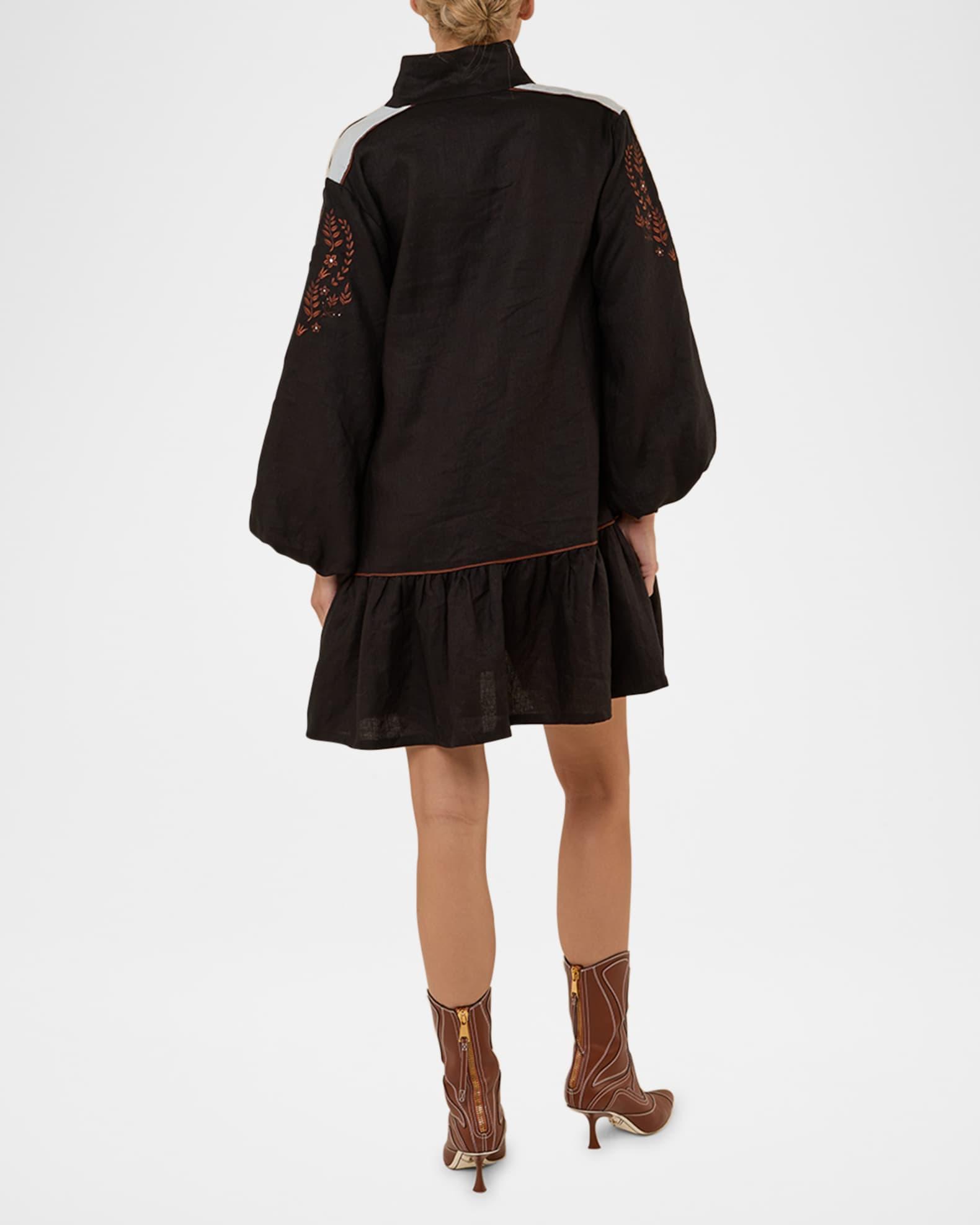 Rosewood Embroidered Flounce Linen Mini Dress Product Image
