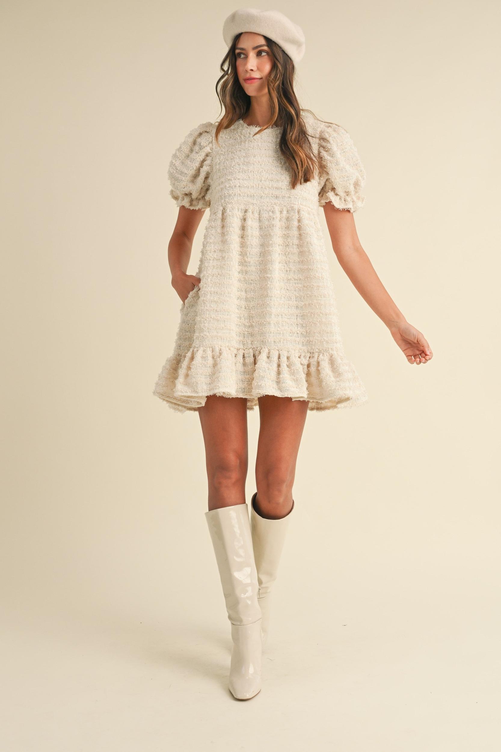 Soft Frayed Textured Babydoll Mini Dress Product Image