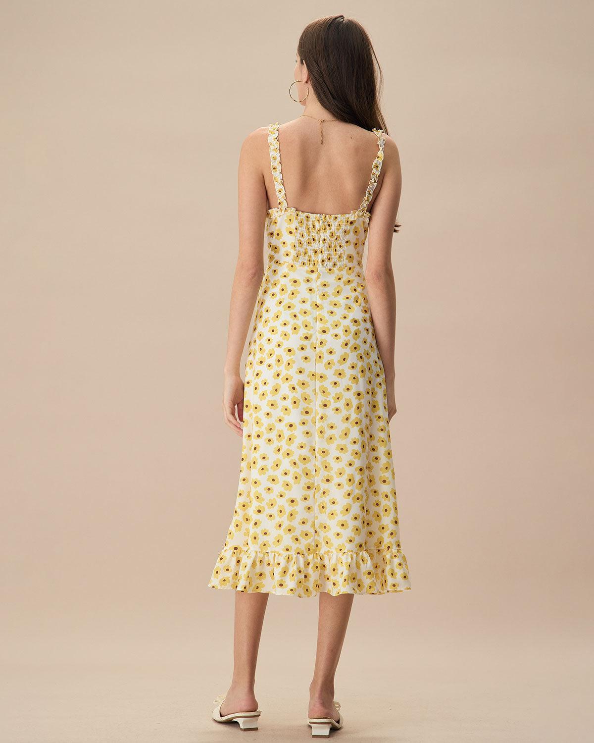 The Yellow Daisy Ruffle Slip Midi Dress Product Image