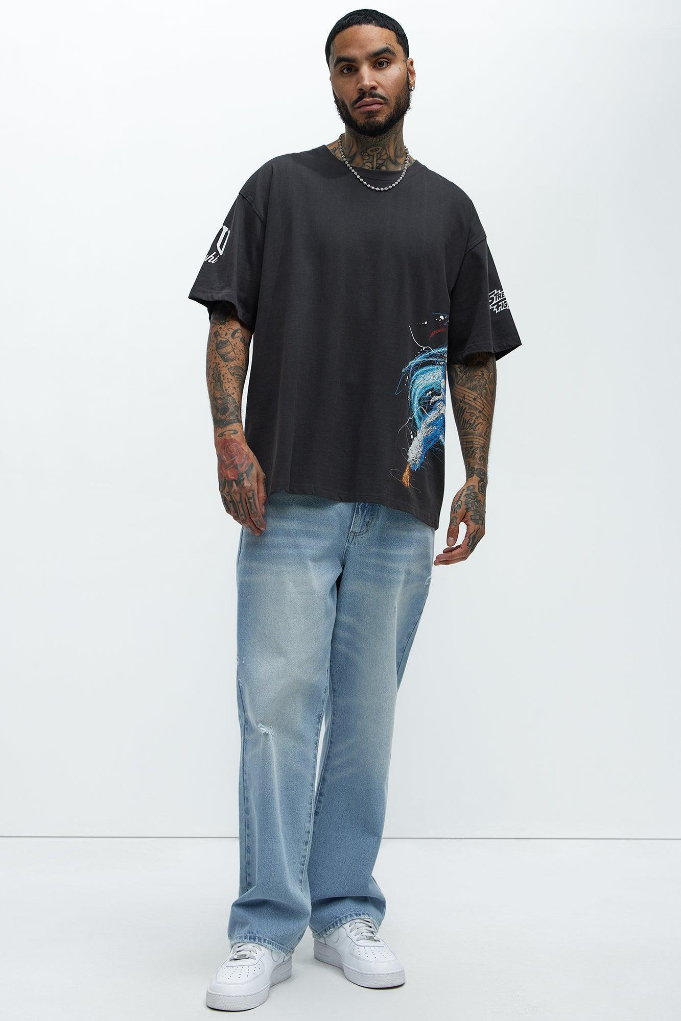 Street Fighter Ryu Hadoken Oversized Short Sleeve Tee - Charcoal Product Image