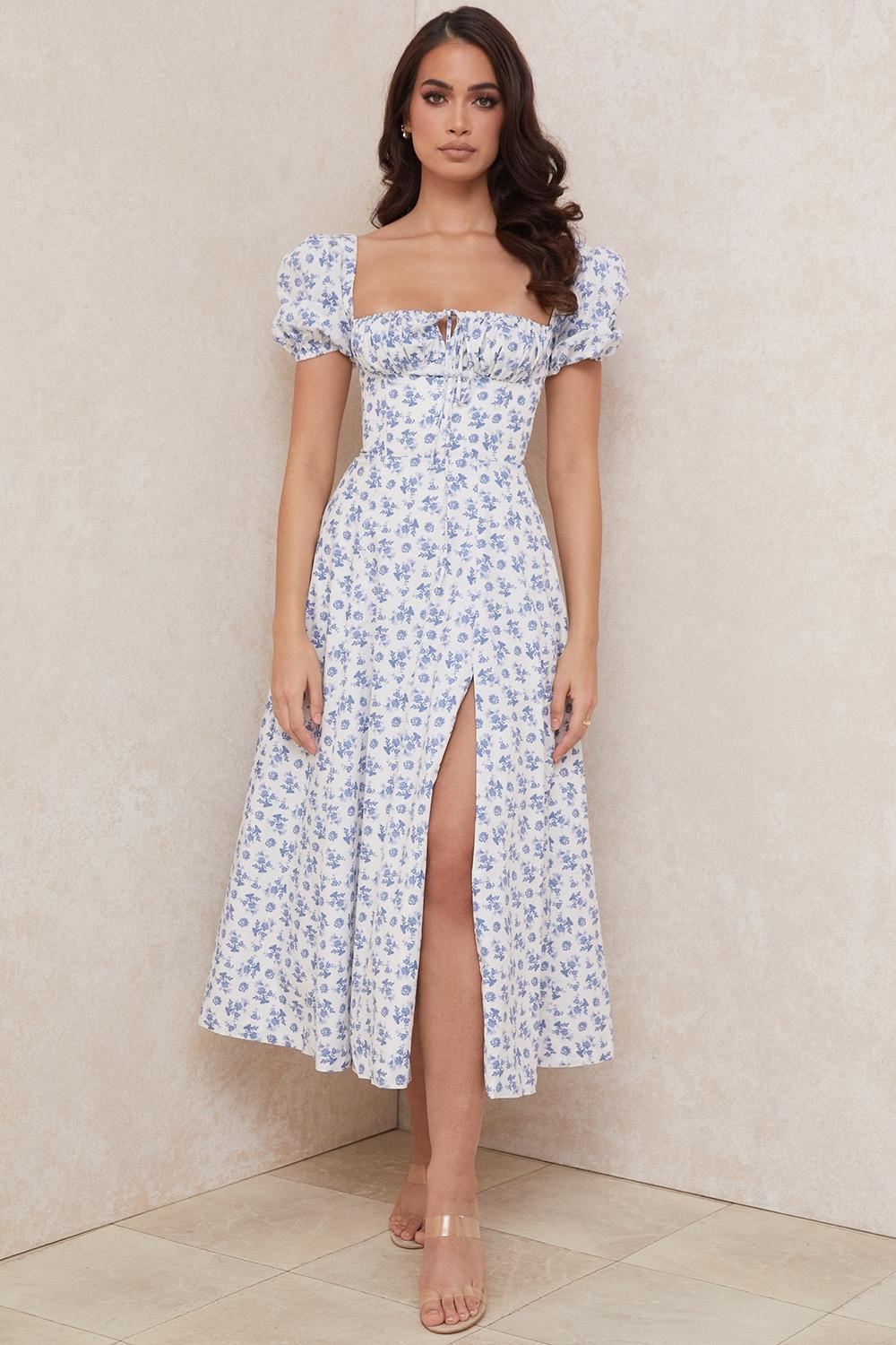Tallulah Blue White Floral Midi Dress Product Image