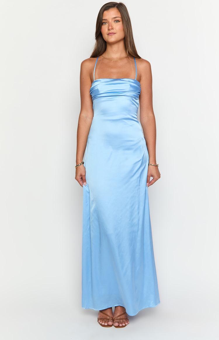 Blaise Blue Satin Maxi Dress Product Image