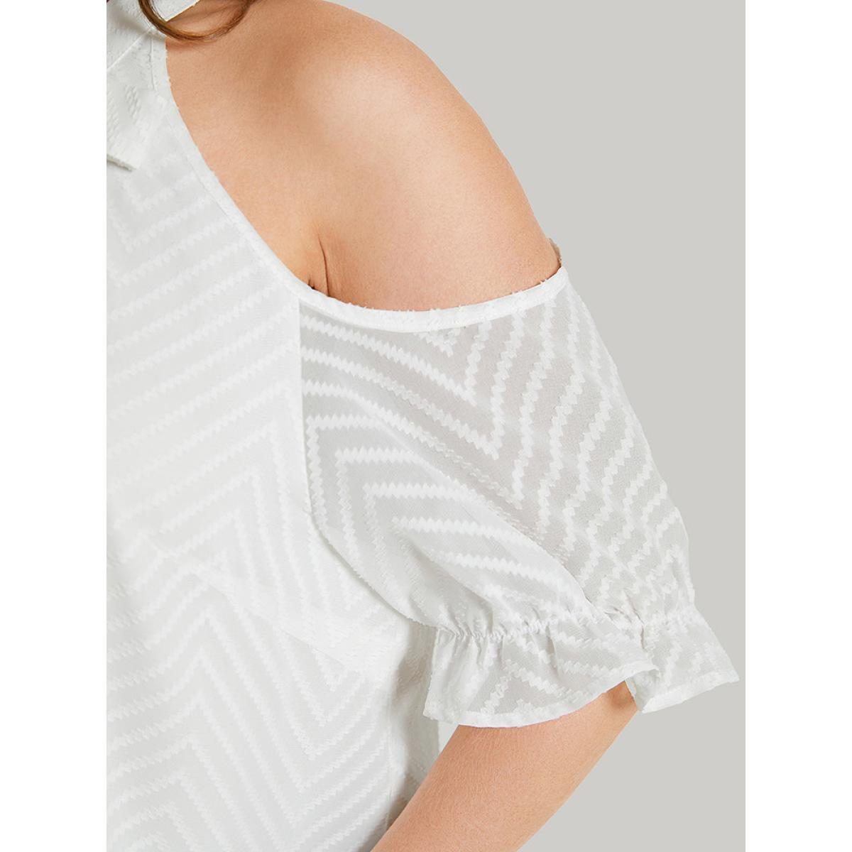 Plus Size White Plain Geometric Knotted Keyhole Cold Shoulder Ruffle Blouse Women Elegant Short sleeve Cold Shoulder Dailywear Blouses BloomChic 26/4X Product Image