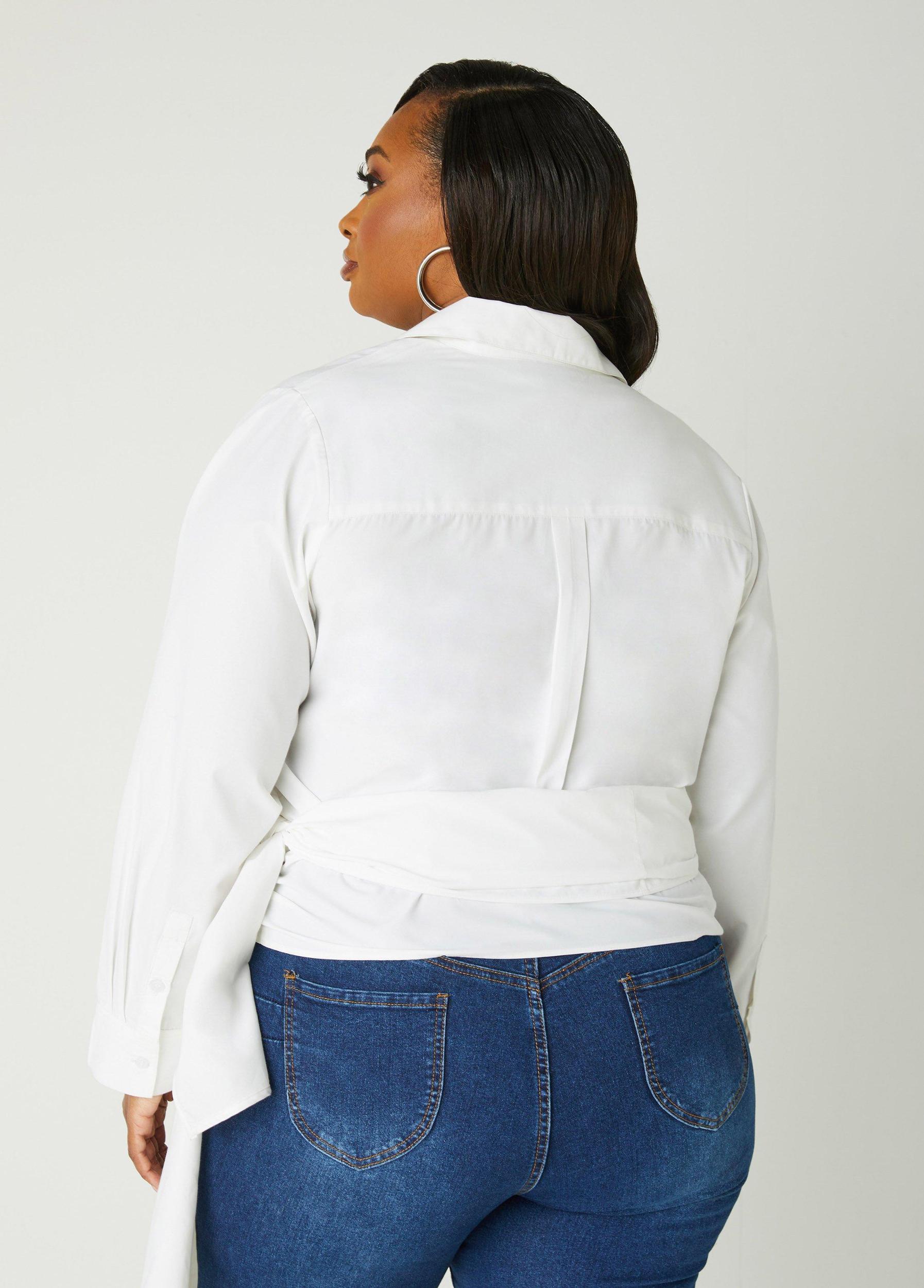 Plus Size Poplin Wrap Shirt Ashley Stewart Product Image