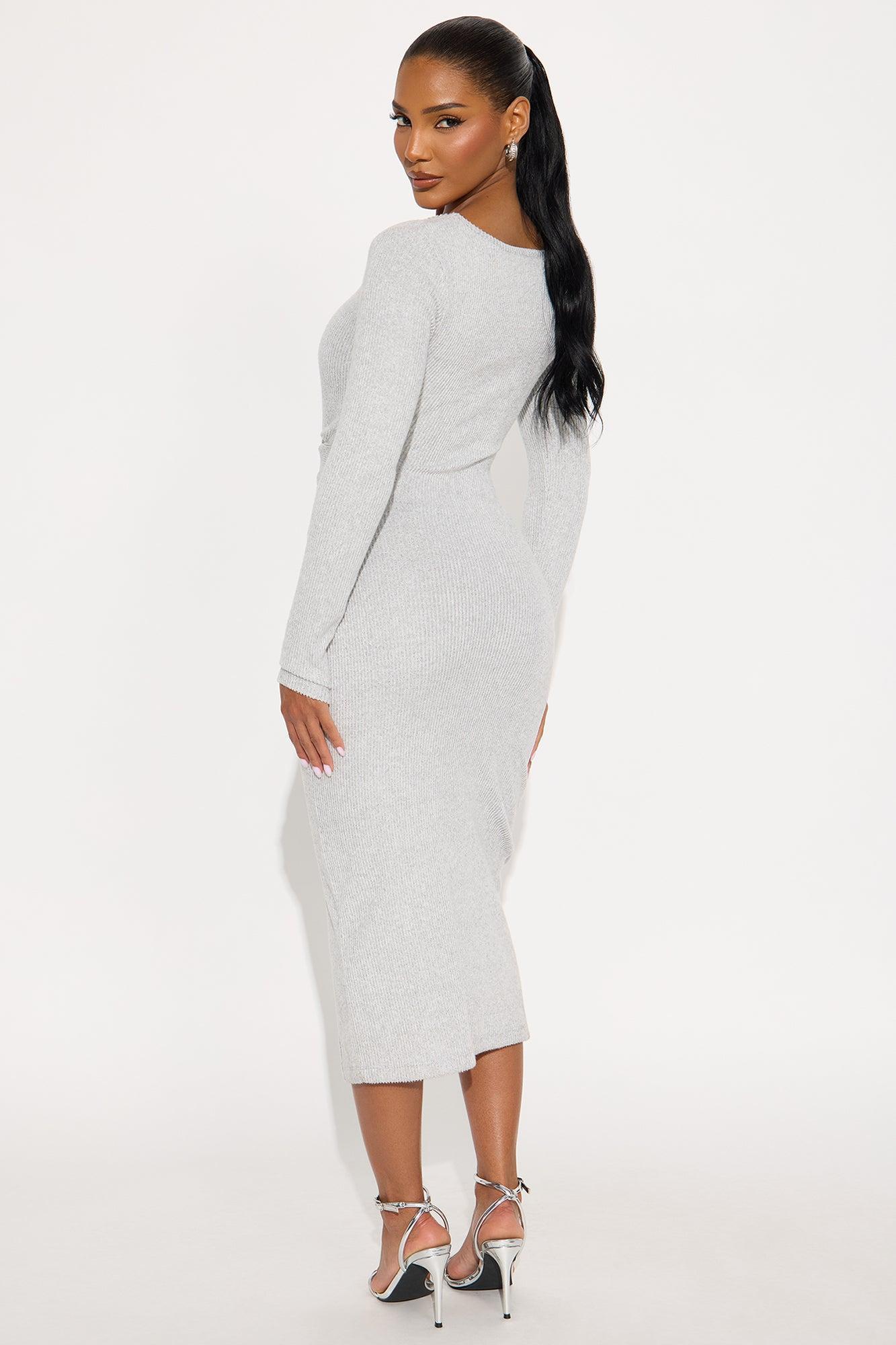 Nara Sweater Long Sleeve Midi Dress - Heather Grey Female Product Image