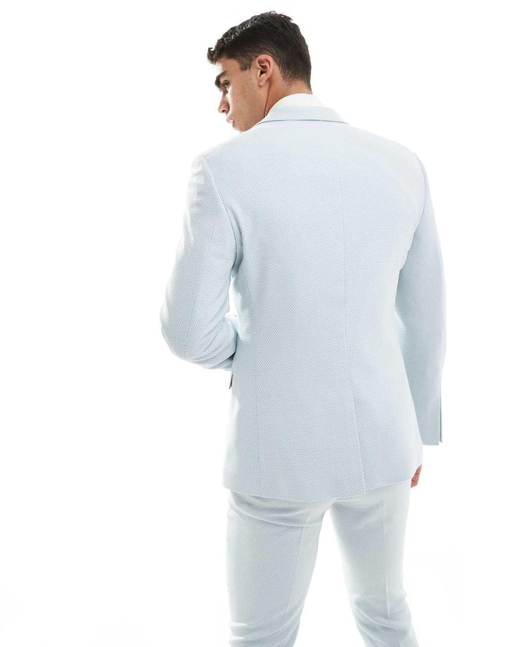 ASOS DESIGN skinny suit jacket in pale blue birdseye texture Product Image