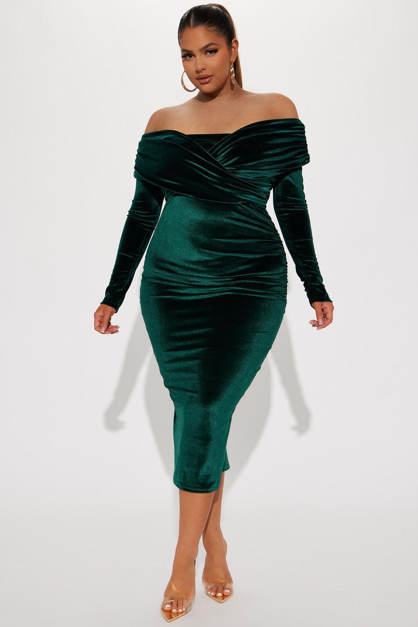 Ignore The Romance Velvet Midi Dress - Hunter Product Image