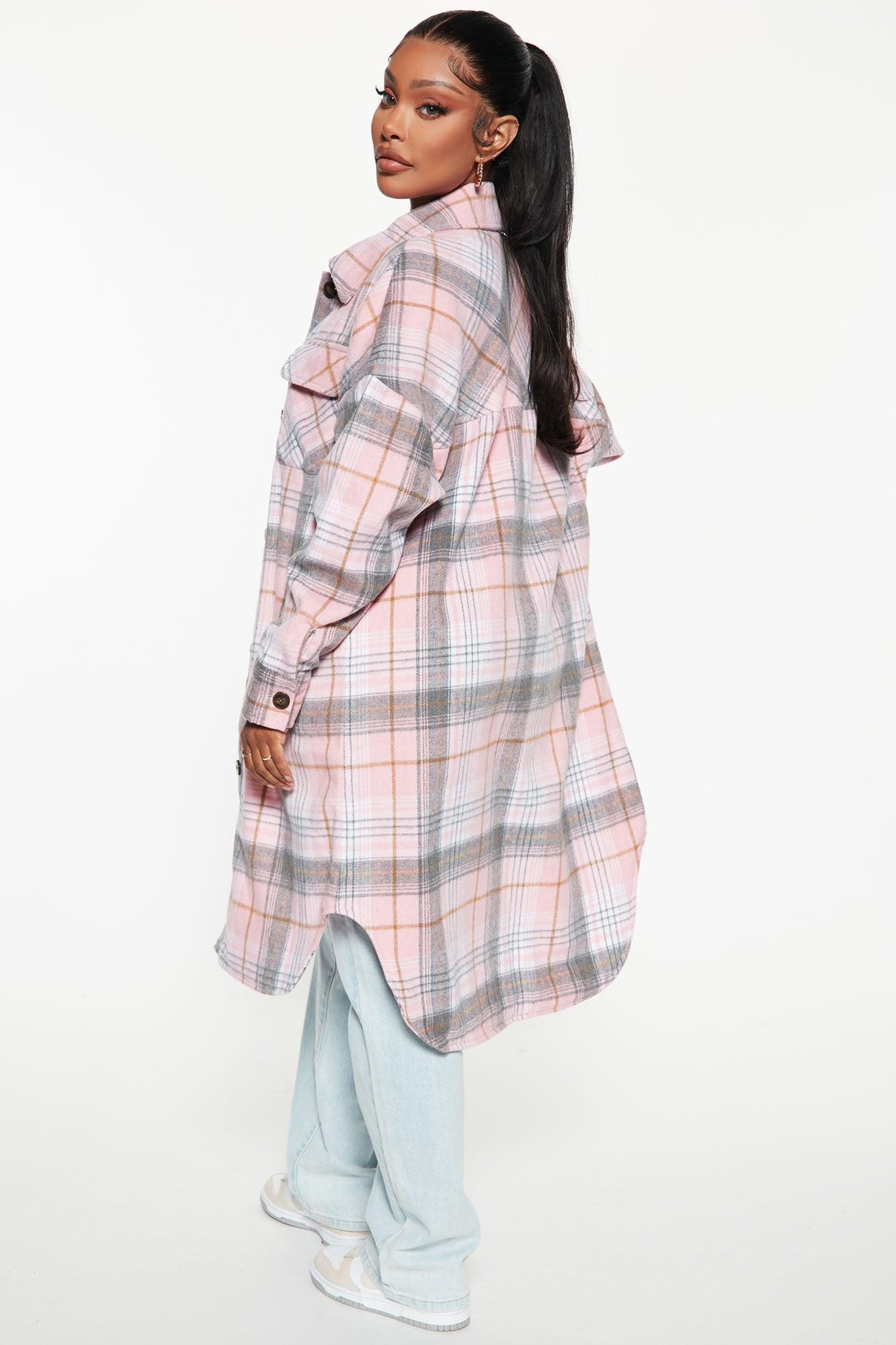 Get Lost Plaid Shacket - Pink Product Image