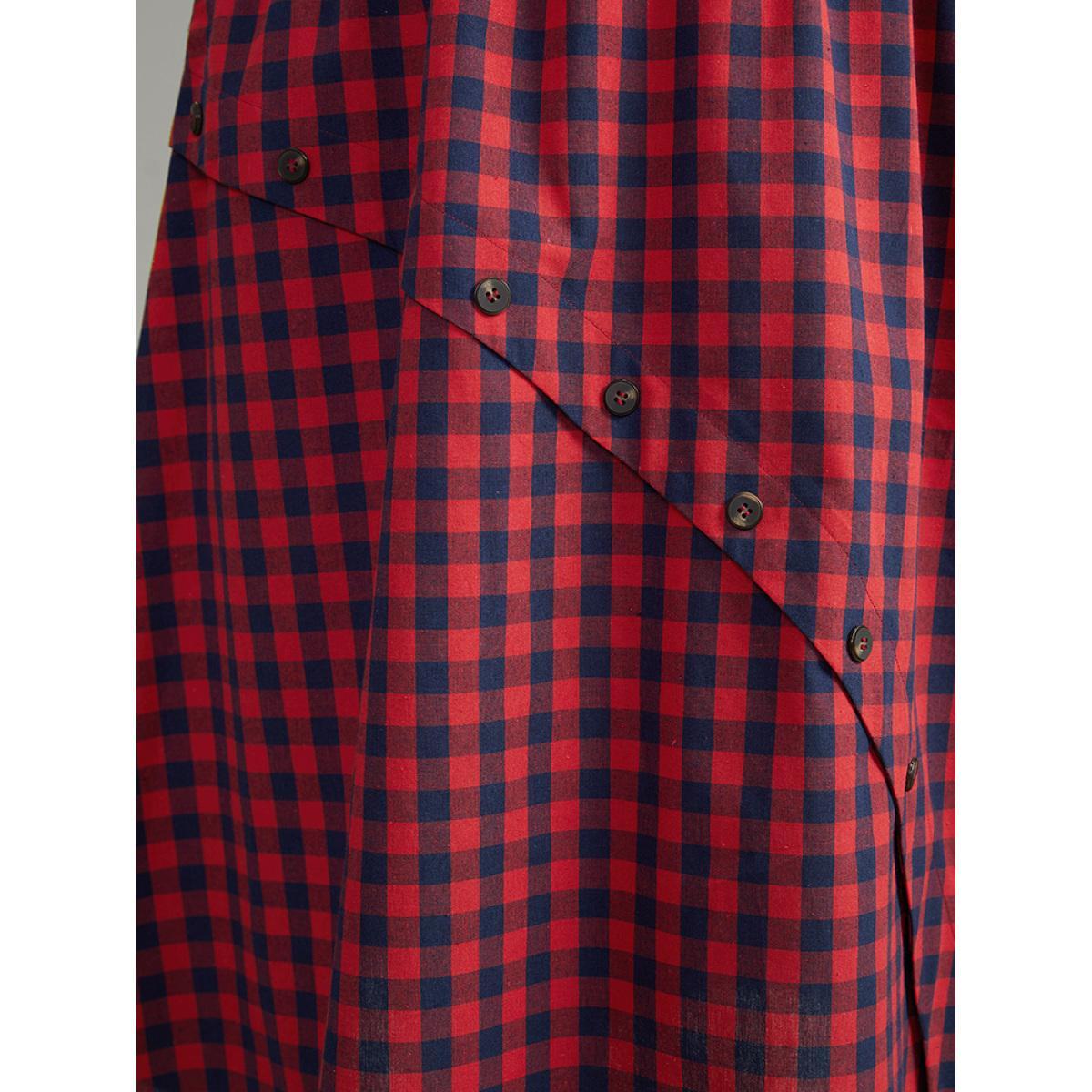 Plus Size Gingham Pocket Elastic Waist Button Detail Skirt Women Scarlet Elegant Elastic Waist Loose No stretch Pocket Festival-Christmas Skirts BloomChic 30/6X Product Image
