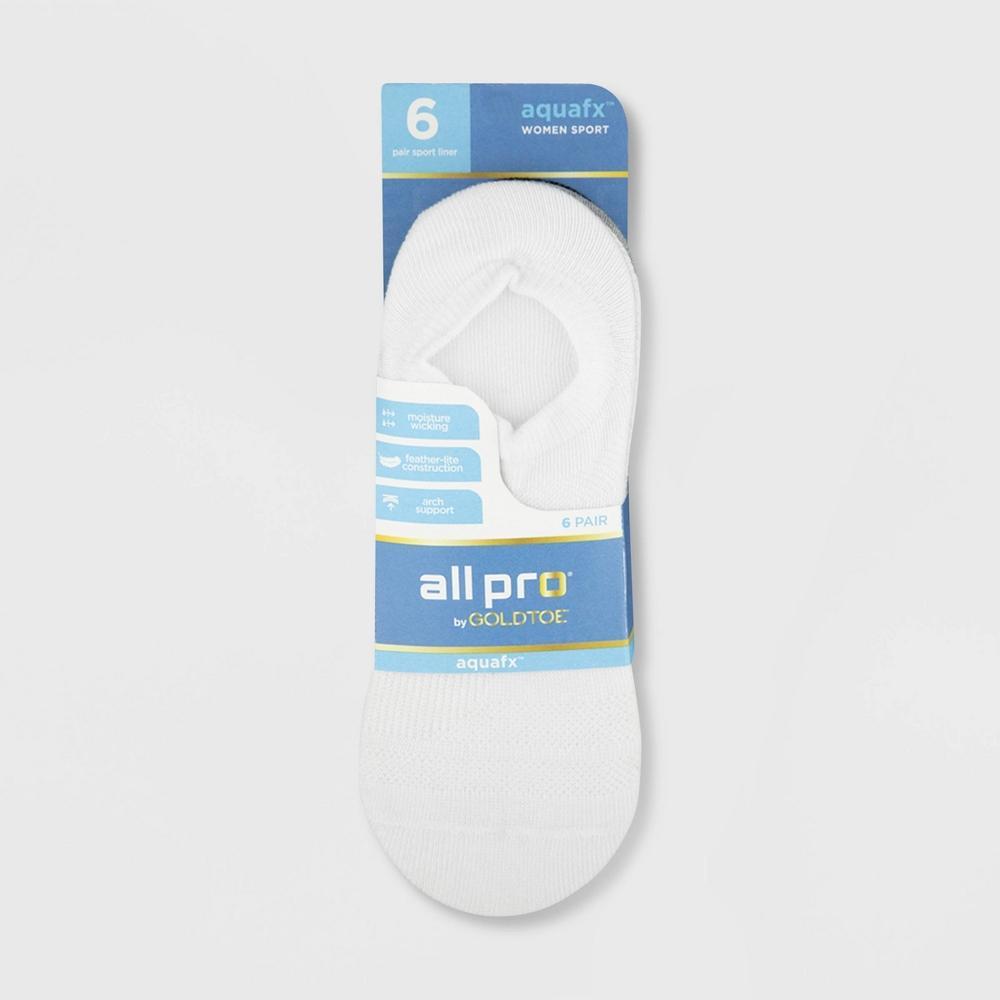 All Pro Women's Perfect Heel Forming Fit 6pk Liner Socks - WhiteBlack 4-10: Moisture Wicking, Arch Support Product Image