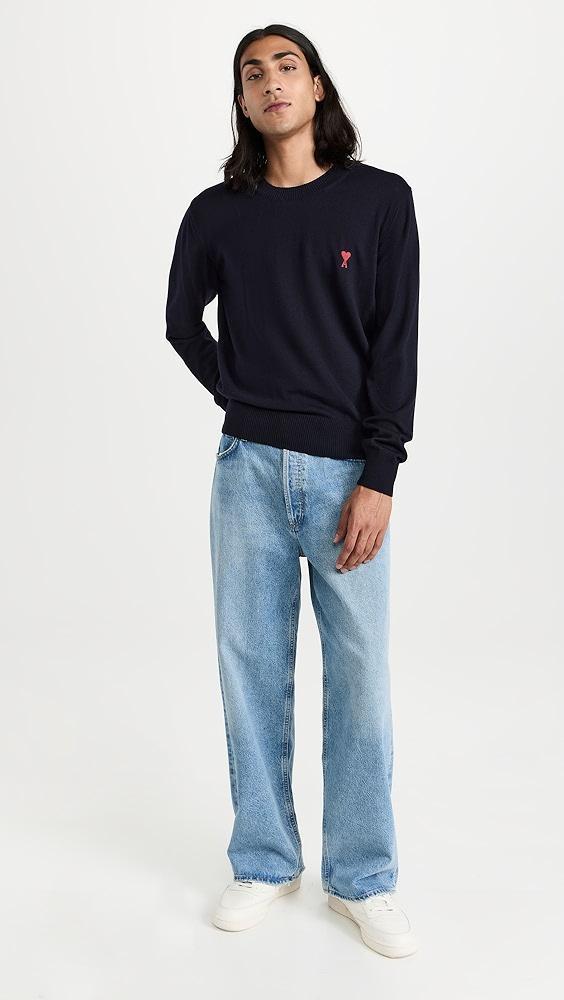 AMI Red ADC Embroidery Crew Neck Sweater | Shopbop Product Image
