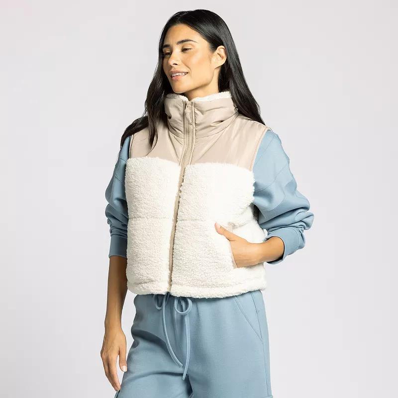 Women's Thread & Supply Sherpa Trim Vest, Size: Large, Cream Brown Combo Product Image