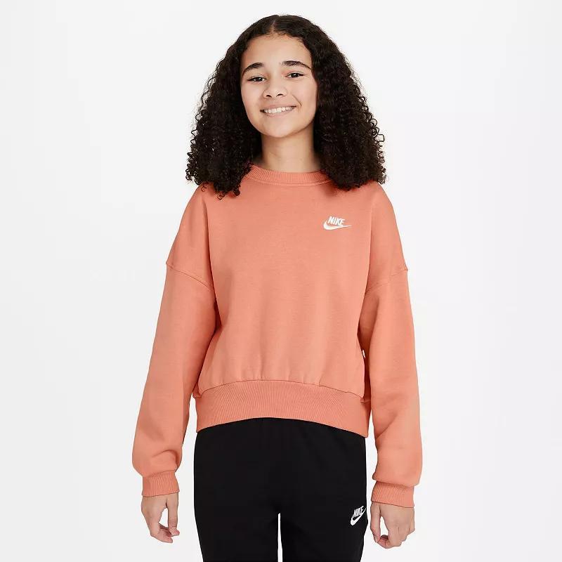 Girls 7-16 Nike Sportswear Club Embroidered Logo Fleece Crewneck Sweatshirt, Girl's, Size: Large, Pink Product Image